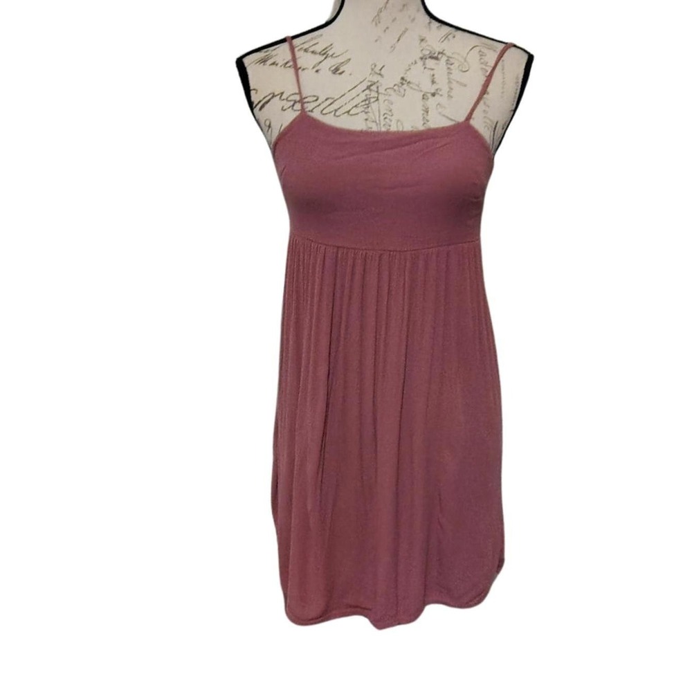 Womens Babydoll Mini Dress Tank Top Size XS‎ Dusty Rose Spaghetti Strap Y2K
